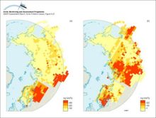 (a) Critical deposition of sulfur, and (b) its exceedance, in forest soils of northern Europe and Russia (5th percentile of the calculation points in each EMEP grid cell)