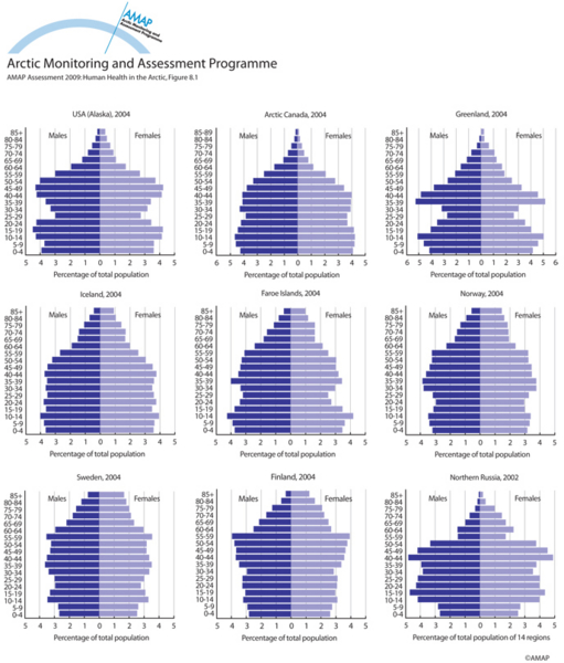 Age-gender population structure of Arctic countries and regions (map/graphic/illustration)