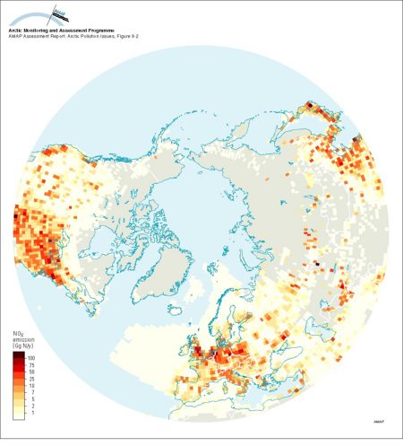 Anthropogenic NOx emissions for 1985 north of 30°N (map/graphic/illustration)