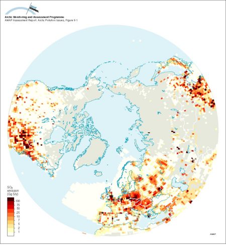 Anthropogenic SO2 emissions for 1985 north of 30°N (map/graphic/illustration)