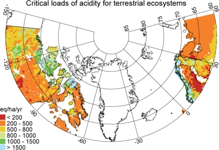 Critical loads of acidity for soils (map/graphic/illustration)