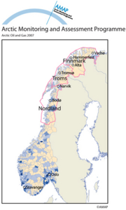 Distribution of business activity around Norway from oil and gas