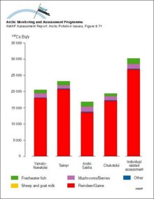 Estimated source of dietary intake of 137Cs by various indigenous population groups in different regions of Arctic Russia in 1993, and the AMAP region as a whole