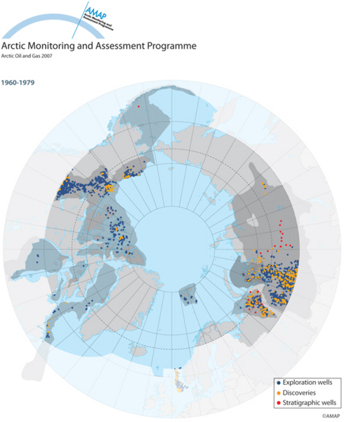 Expansion of exploration drilling activity in arctic oil and gas provinces. Locations of drilling 1960 to 1979 (map/graphic/illustration)