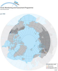 Expansion of exploration drilling activity in arctic oil and gas provinces. Locations of drilling pre 1960