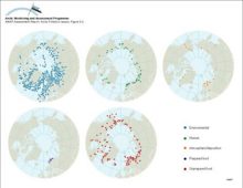 Geographical distribution of sample information in the AMAP radioactivity database