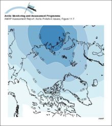 Lower stratospheric (ca 120-40 hPa) Arctic temperature trends (°C per decade, January 1979 to February 1996), as monitored by MSUs on polar orbiting satellites