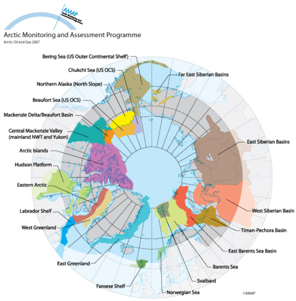 Major Oil and Gas Provinces and basins around the Arctic (map/graphic/illustration)