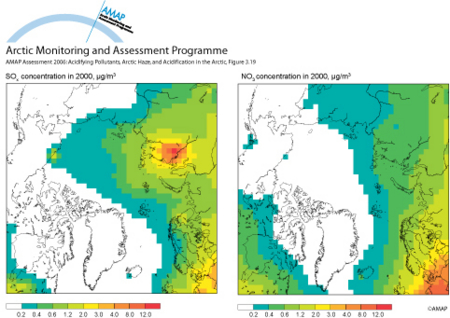 Mean surface air concentrations of sulfur oxides (map/graphic/illustration)