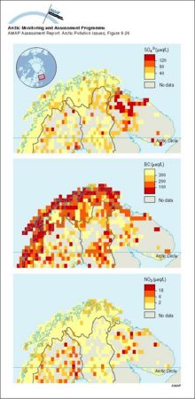 Median concentrations of sulfate, base cations, and nitrate in lakes of northern Fennoscandia and the Kola Peninsula