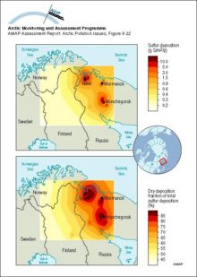 Model calculations of sulfur deposition and fraction of dry deposition for the period July 1990 to June 1991 in northern Fennoscandia and the Kola Peninsula