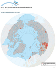 Oil/gas production areas in the Arctic