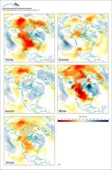 Seasonal and annual average surface temperature trends (°C per decade) over the northern hemisphere