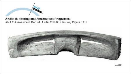 Traditional Inuit slit goggles from Greenland; the goggles protect the eyes against ultraviolet radiation (map/graphic/illustration)