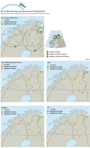 Trends in non-marine sulfate, non-marine base cations, alkalinity, acid neutralizing capacity, and pH (map/graphic/illustration)