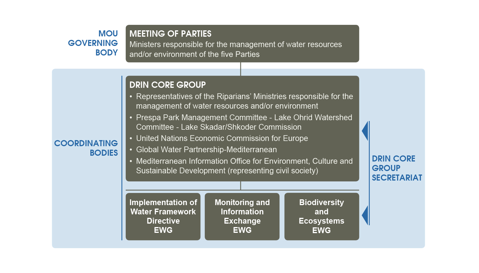 The Drin CORDA institutional structure in a diagram.