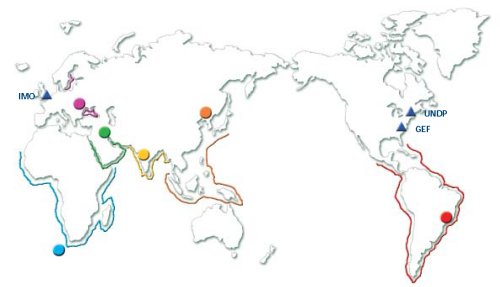 Map showing the location of the six Demonstration Sites and  UN Agencies